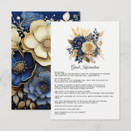 Trouwgastdetails in Navyblauw en Goud met Bloemen Informatiekaartje