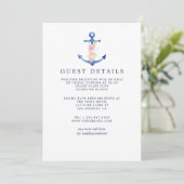 Trouwgastdetails met watercolor nautisch thema kaart (Staand voorkant)