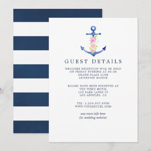 Trouwgastdetails met watercolor nautisch thema kaart