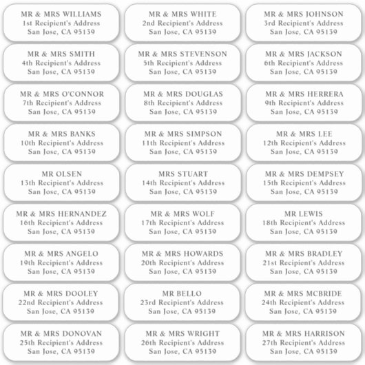 Trouwgasten adresetiketten 27 ontvangers namen sticker (Voorkant)