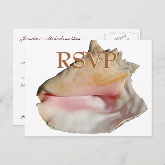 Trouwgasten RSVP Conch Seashell Uitnodiging Briefkaart (Voorkant / Achterkant)