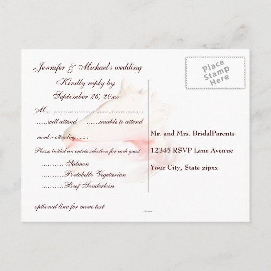 Trouwgasten RSVP Conch Seashell Uitnodiging Briefkaart (Achterkant)