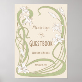 Trouwgastenboek Bord met Witte Lelies Poster
