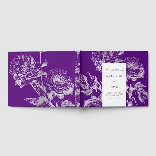 Trouwgastenboek Eenvoudige Bloemen Zilver Paarse Gastenboek (Volledig)