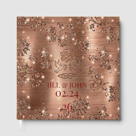 Trouwgastenboek Elegante Roze Goud Bloem Gastenboek