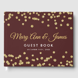 Trouwgastenboek Gouden Glitter Confetti Marsala Gastenboek