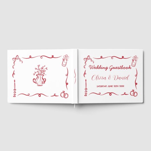 Trouwgastenboek grillige hand getekend gastenboek (Volledig)
