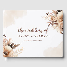 Trouwgastenboek in bloemige boho-beige tint