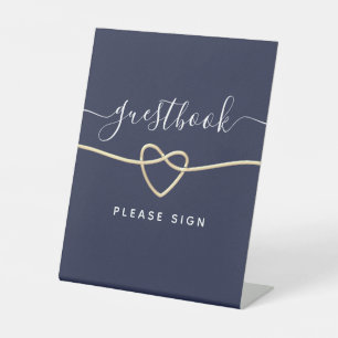 Trouwgastenboek in marineblauw reclamebord met voetstuk