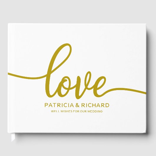 Trouwgastenboek Love Gold Chic Script Gastenboek (Voorkant)
