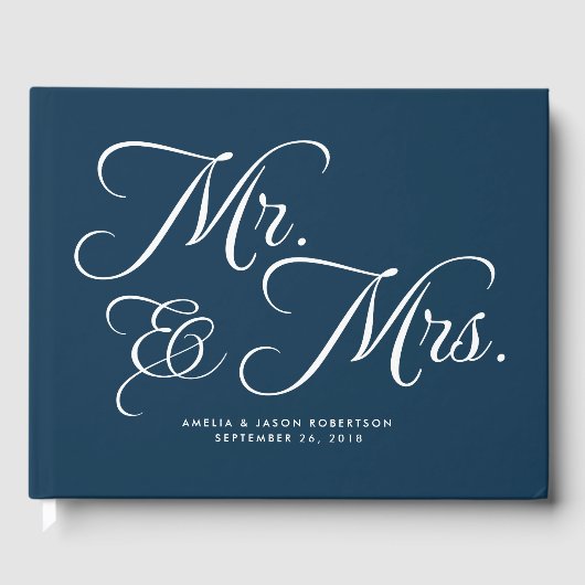 Trouwgastenboek, meneer en mevrouw, marine en wit gastenboek (Voorkant)