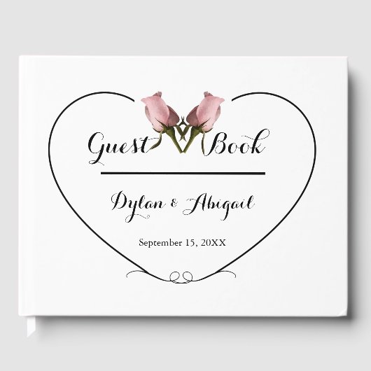 Trouwgastenboek met 2 Roze Rozen en Hart Gastenboek (Voorkant)