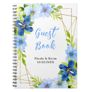 Trouwgastenboek met bloemen in marineblauw en baby notitieboek