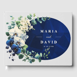 Trouwgastenboek met marineblauw bloemmotief gastenboek