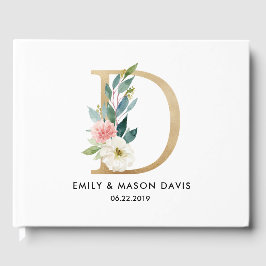 Trouwgastenboek met Monogram, Bloemen, Rustiek Gastenboek