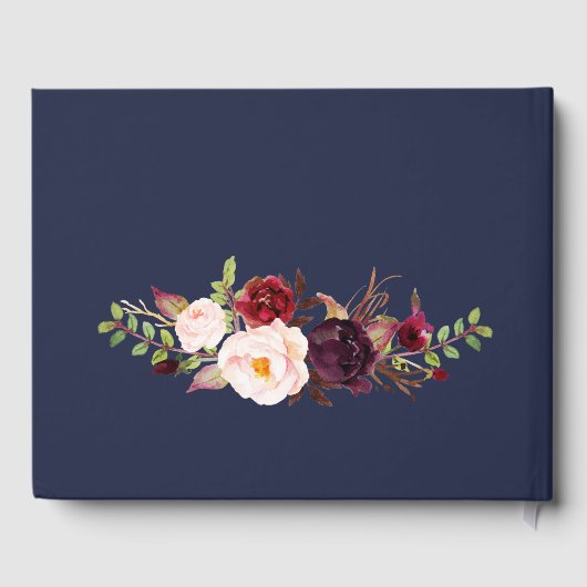 Trouwgastenboek met Navy Marsala bloemmotief Gastenboek (Achterkant)