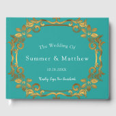 Trouwgastenboek met turquoise en goud gastenboek (Voorkant)