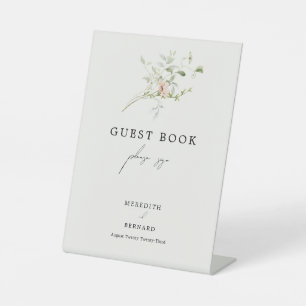 Trouwgastenboek met vintage rustieke wilde bloemen reclamebord met voetstuk