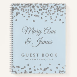 Trouwgastenboek Silver Glitter Confetti Ice Blue Notitieboek