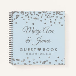 Trouwgastenboek Silver Glitter Confetti Ice Blue Notitieboek