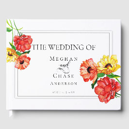 Trouwgastenboek | Waterverf Bloemrood Geel Gastenboek