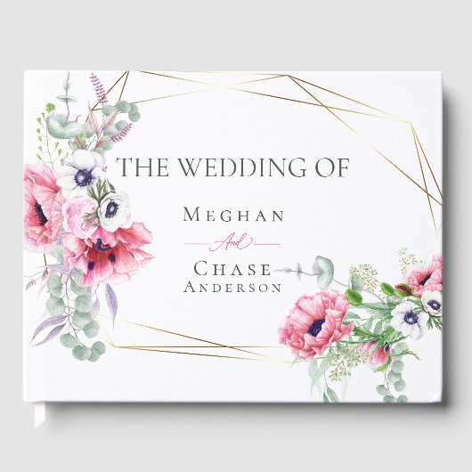 Trouwgastenboek | Waterverf Pink Poppies Gastenboek (Voorkant)