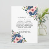 Trouwgastenlijst Navy en Blush Bloemen Verminderd Aankondiging (Staand voorkant)