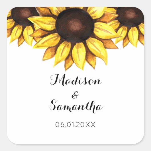 Trouwgeel Bloemen Zonnebloem Vierkante Sticker (Voorkant)