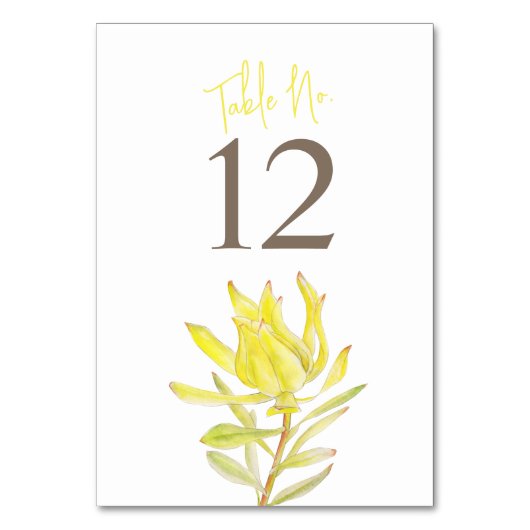 Trouwgeel leucadendron waterverf bloemig kaart (Achterkant)