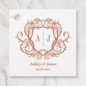 Trouwgeschenk met terracotta monogram-kam en winge bedankjes labels (Voorkant)