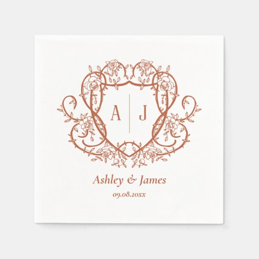 Trouwgeschenk met terracotta monogram-kam en winge servet (Voorkant)