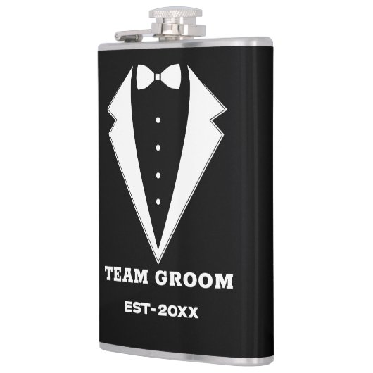 Trouwgetuige Voorstel Glas, Team Bruidegom Geperso Heupfles (Links)