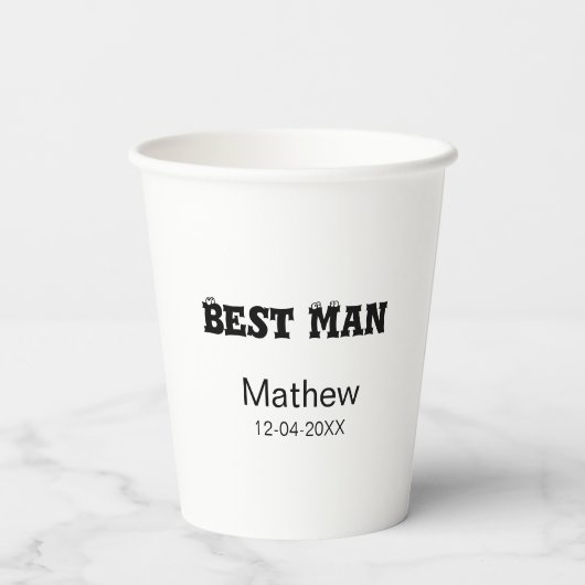 Trouwgetuige vrijgezellenfeest voeg naam datum toe papieren bekers (Achterkant)