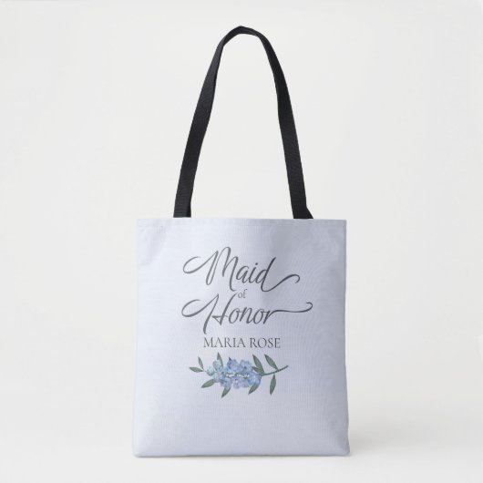 Trouwgezelschap Blauwe Bloemige Bruidsmeisje Van E Tote Bag (Voorkant)