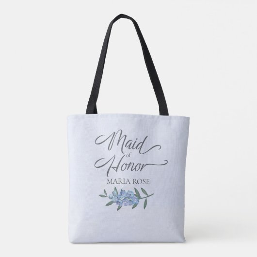 Trouwgezelschap Blauwe Bloemige Bruidsmeisje Van E Tote Bag (Achterkant)