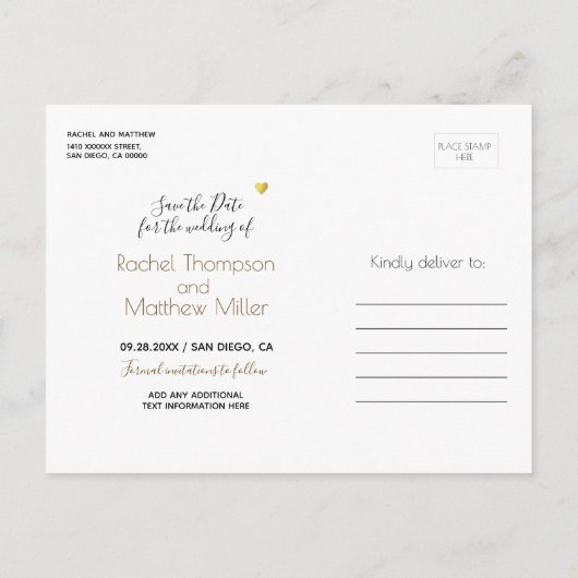 Trouwglitter + initialen Sla de datum op wit Aankondigingskaart (Achterkant)