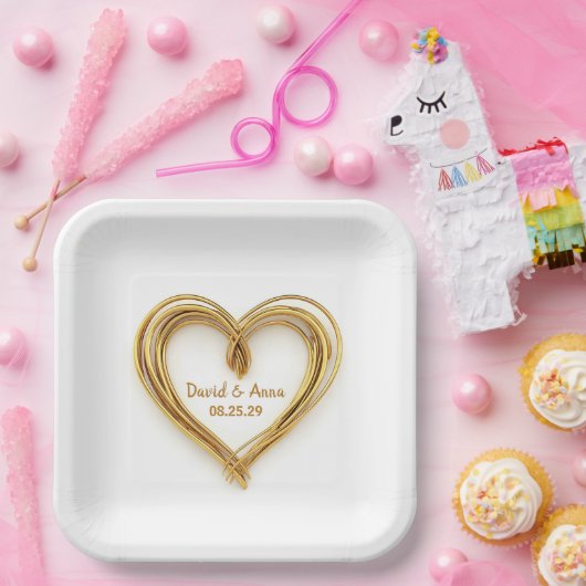 Trouwgoud Bedraad Hart op Wit Papieren Bordje (Feest)
