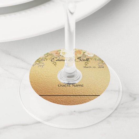 Trouwgoud Bloemmarker Wijnglas Labels (Dichtbij)