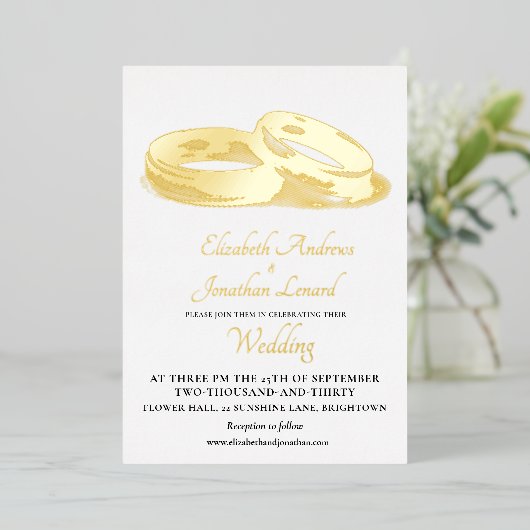 Trouwgoud folie Eenvoudige Elegante Ringen Folie Uitnodiging (Staand Voorkant)