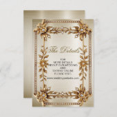 Trouwgoud  Rechthoek Dimond Flowers Shiny Informatiekaartje (Voorkant / Achterkant)