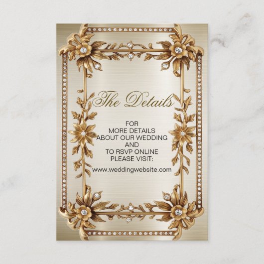 Trouwgoud  Rechthoek Dimond Flowers Shiny Informatiekaartje (Voorkant)