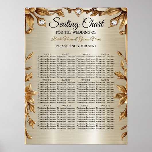 Trouwgoud  Rechthoek Dimond Flowers Shiny Poster (Voorkant)