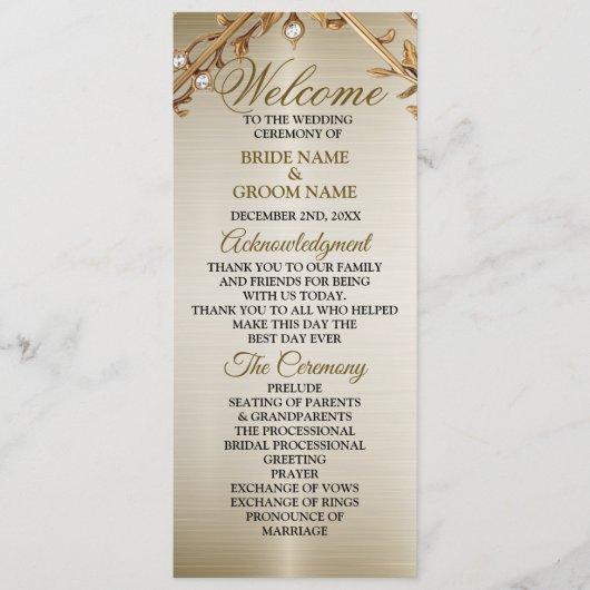 Trouwgoud  Rechthoek Dimond Flowers Shiny Programmakaart (Voorkant)