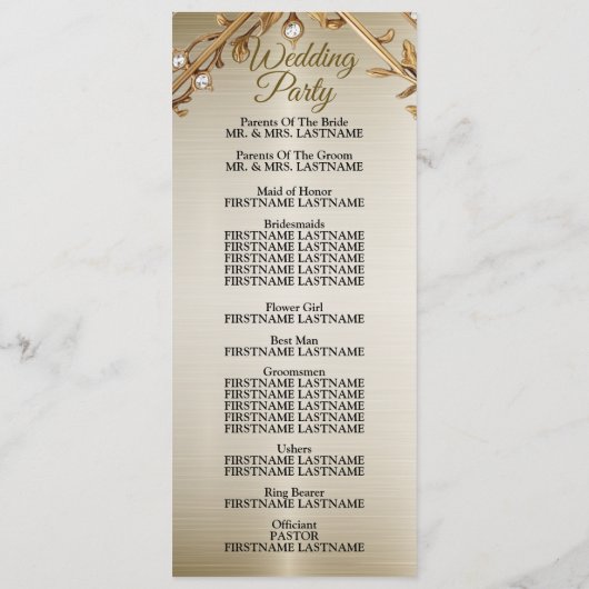 Trouwgoud  Rechthoek Dimond Flowers Shiny Programmakaart (Achterkant)