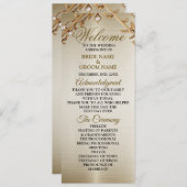 Trouwgoud  Rechthoek Dimond Flowers Shiny Programmakaart (Voorkant / Achterkant)