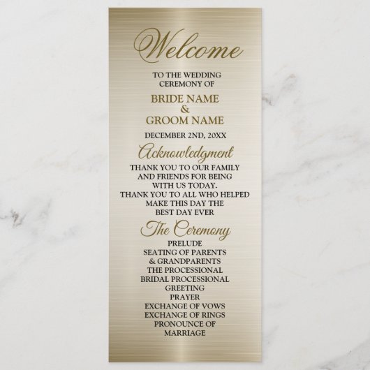 Trouwgoud  Rechthoek Dimond Flowers Shiny Programmakaart (Voorkant)