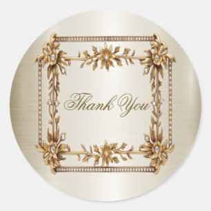 Trouwgoud  Rechthoek Dimond Flowers Shiny Ronde Sticker