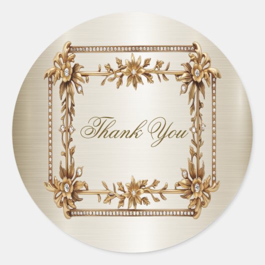 Trouwgoud  Rechthoek Dimond Flowers Shiny Ronde Sticker (Voorkant)