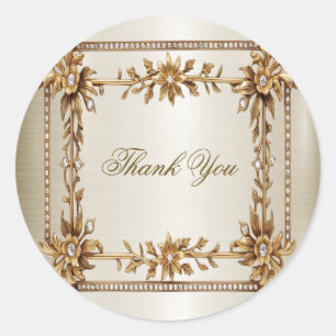 Trouwgoud  Rechthoek Dimond Flowers Shiny Ronde Sticker