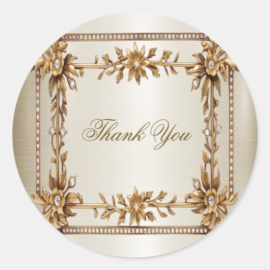 Trouwgoud  Rechthoek Dimond Flowers Shiny Ronde Sticker (Voorkant)